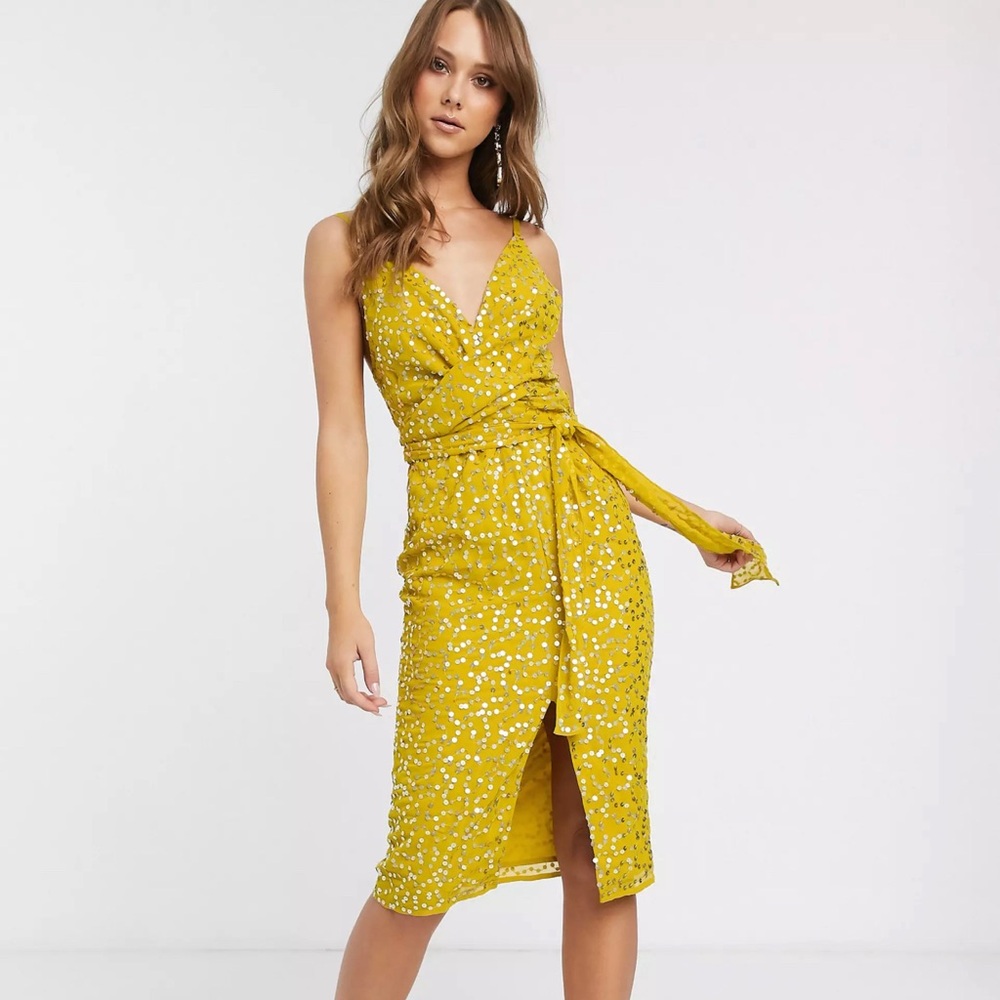 ASOS DESIGN cami midi dress with wrap waist in sequin | wedding guest | summer